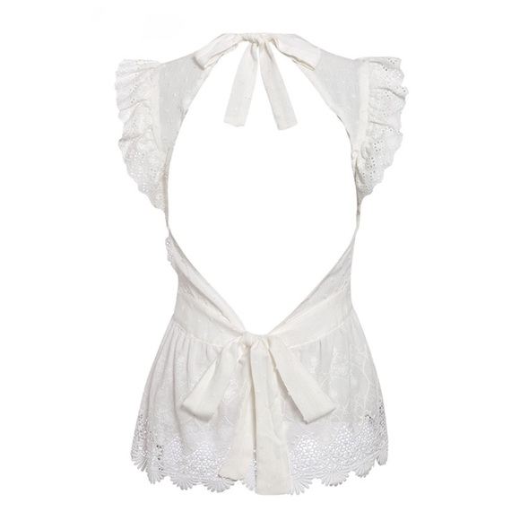 (Few left) Boho White lace backless sleeveless bow tie top - Picture 9 of 11